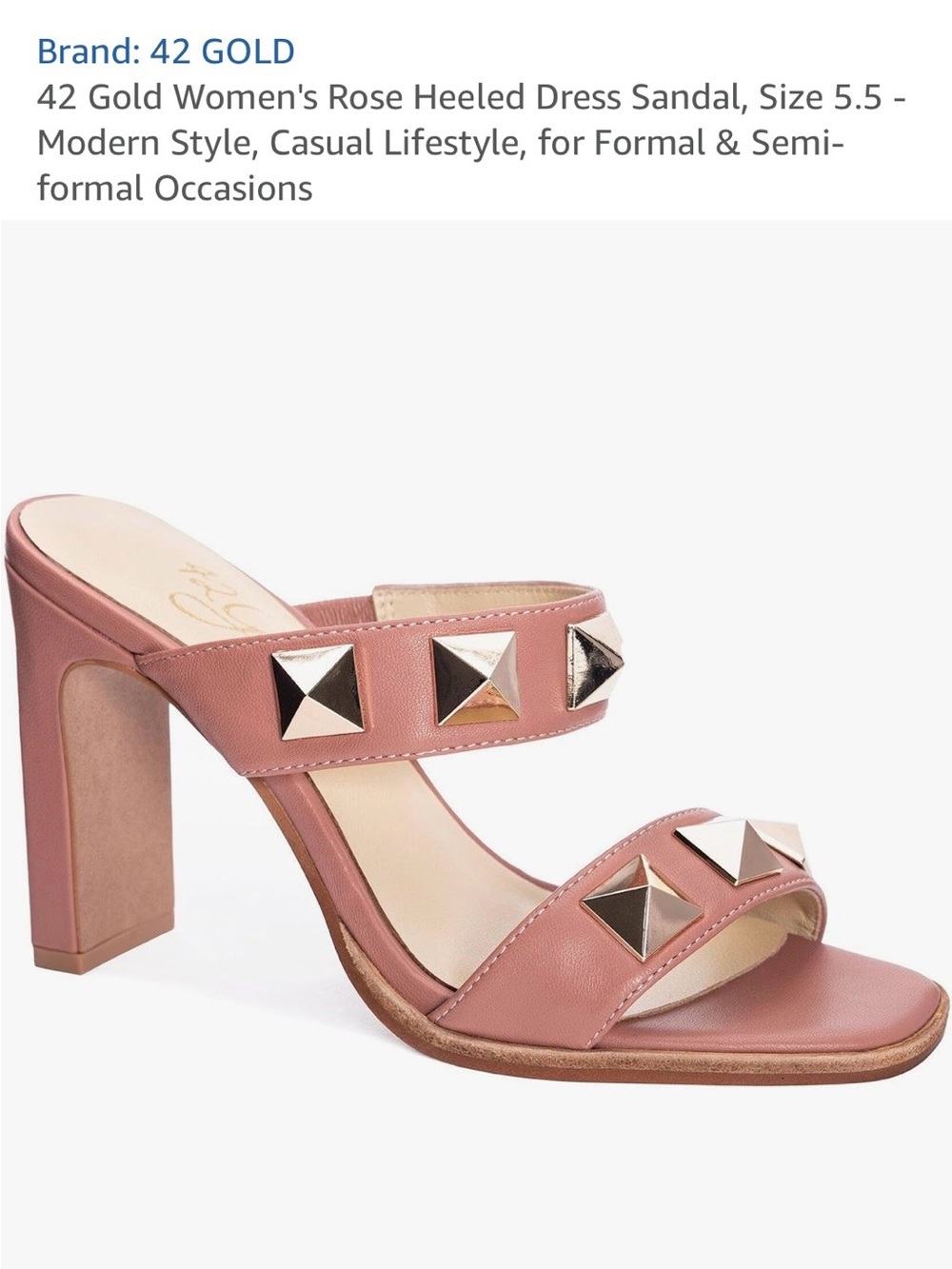 42 GOLD Rose Pink Studded Block Heel Mule